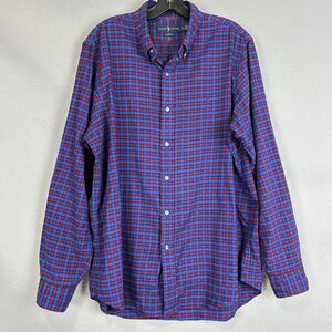 Ralph Lauren Plaid Button Down Shirt Mens Large Blue Red Classic Preppy Style